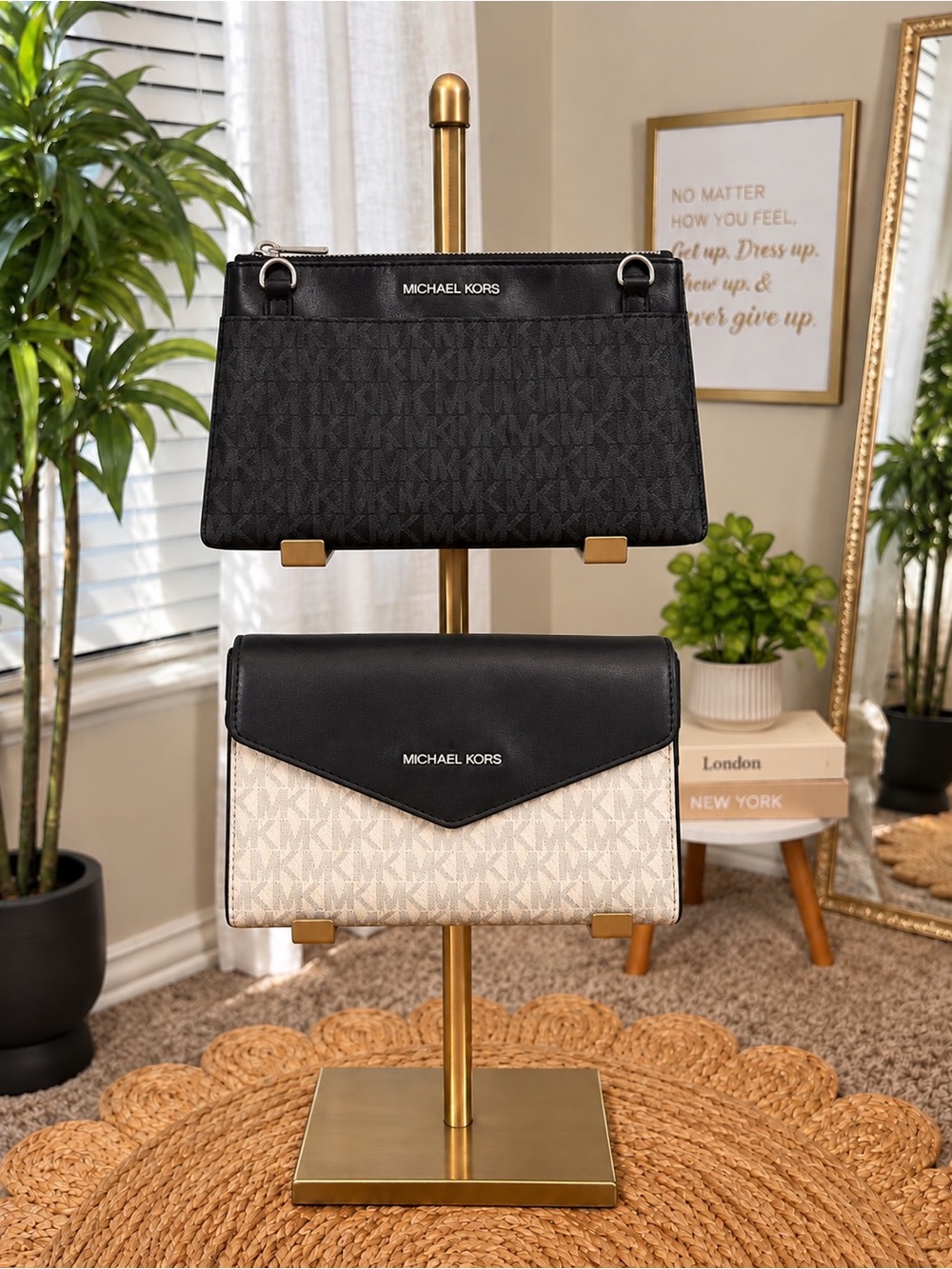 Michael Kors Black & Vanilla Signature 2-Piece Crossbody & Pouch Set